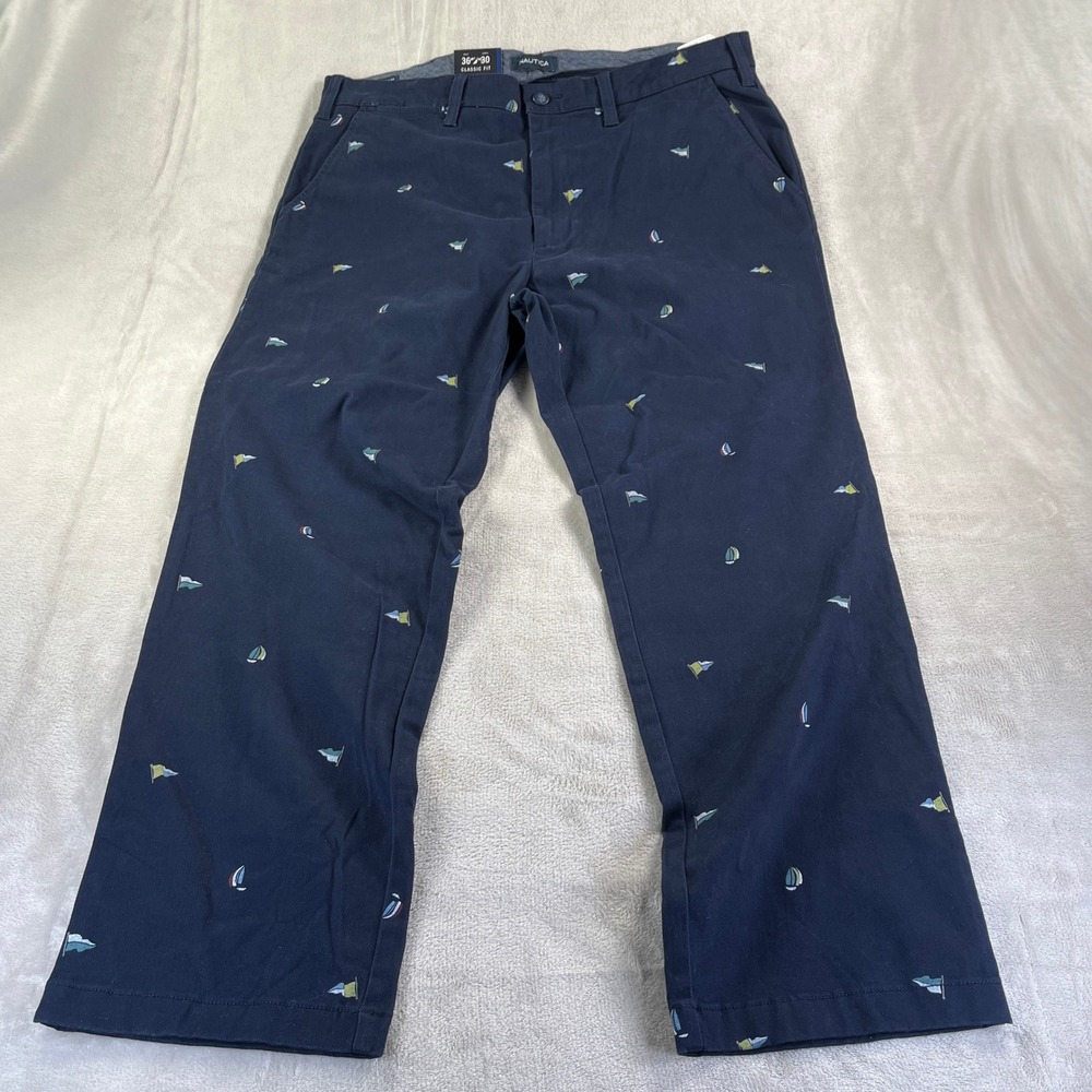 Nautica Deck Pant Mens 36x30 Navy Blue NEW Sailboat Embroidered Classic Fit - Picture 2 of 12